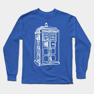 Bad Line Art Tardis In White Long Sleeve T-Shirt